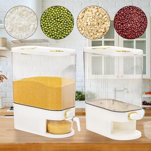 Cididu Clear Rice Holder Dispenser, 22 Lbs Large Grain Storage Container with Measuring Cup, Cylinder Household Food Dispenser Bucket Kitchen Organization for Cereal Oatmeal Coffee Bean Soybean Corn