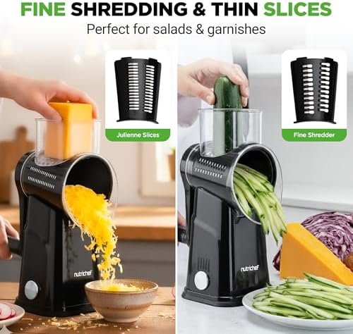 NutriChef 5-in-1 Cheese Grater & Shredder, Black
