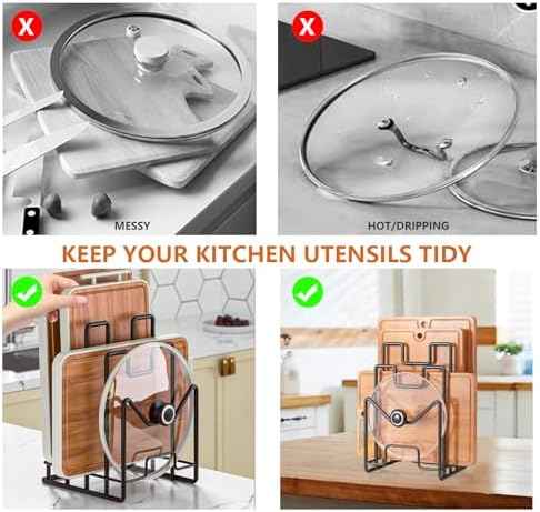Multifunctional Cutting Board Organizer, Cutting Board Holder Rack Baking Cookie Pan Sheets Cooling Racks Storage Stand for Kitchen Cabinet -Divided Holder with 4 Slots (2PS Black)