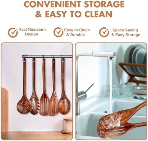 5-Piece Natural Teak Wood Kitchen Utensil Set