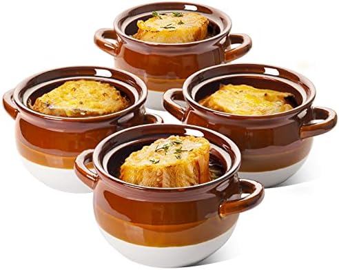LE TAUCI Ceramic French Onion Soup Bowls with Handles, 22 OZ, Set of 4