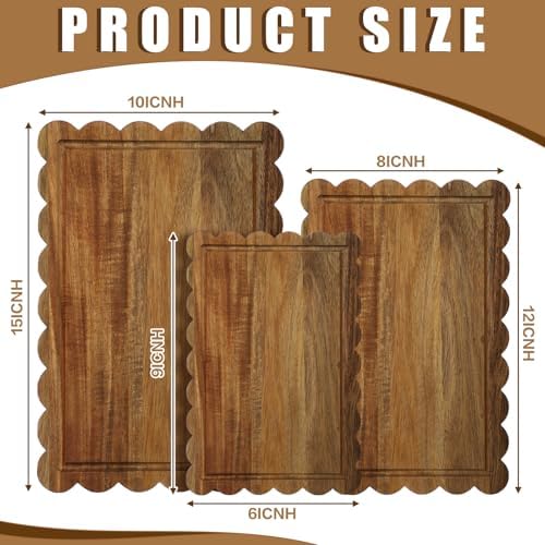 3 Pcs Acacia Wood Scalloped Cutting Boards for Kitchen
