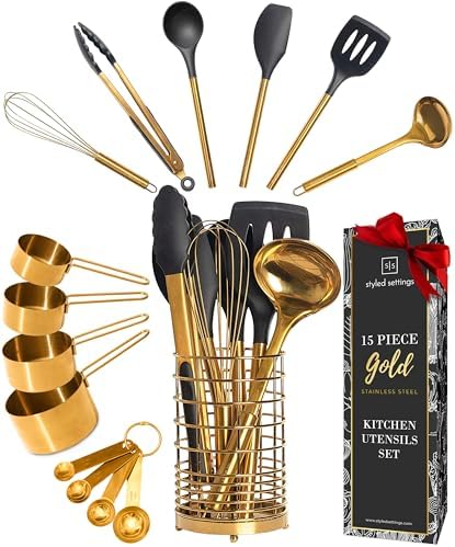 Styled Settings Black and Gold Kitchen Utensils Set, 15-Piece