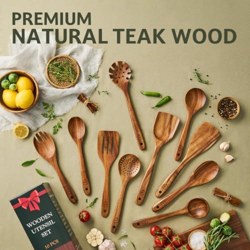 SOOMGYEOL SEOM 10-Piece Teak Wooden Utensil Set
