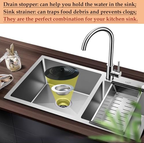 Seatery 4PCS Kitchen Sink Strainer Stopper Kit, Silicone, 4.5 Inch