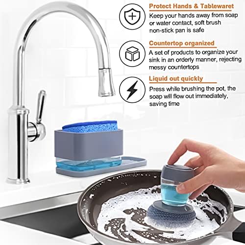 Dish Soap Dispenser with Sponge Holder, 4-in-1 Countertop Pump