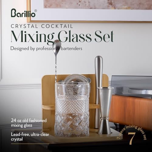 Barillio 24 Oz Crystal Cocktail Mixing Glass with Bamboo Stand & Bar