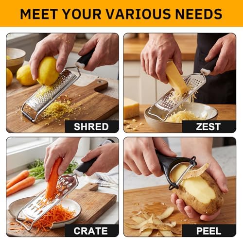 5 Pcs Zester Grater Set Stainless Steel with Peeler, Black