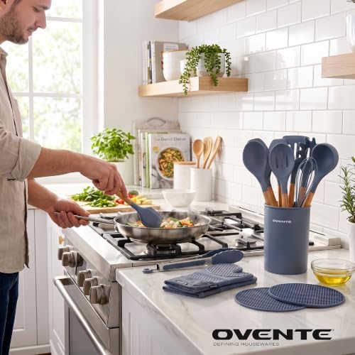 OVENTE Silicone Cooking Utensils Set, 17-Piece, Grey