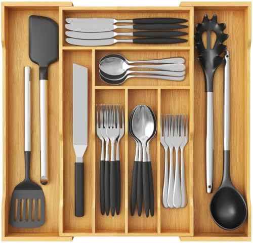 Lifewit Silverware Drawer Organizer, Wooden Utensil Tray for Kitchen