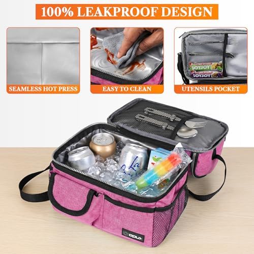 opux Dual-Compartment Insulated Lunch Bag, Pink