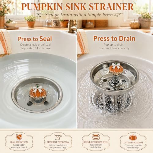 Stainless Steel Sink Strainer Stopper with Pumpkin Bowknot