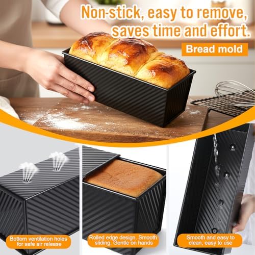Pullman Loaf Pan with Lid 13x4 Inch, 2.2lb Carbon Steel Bread Pan