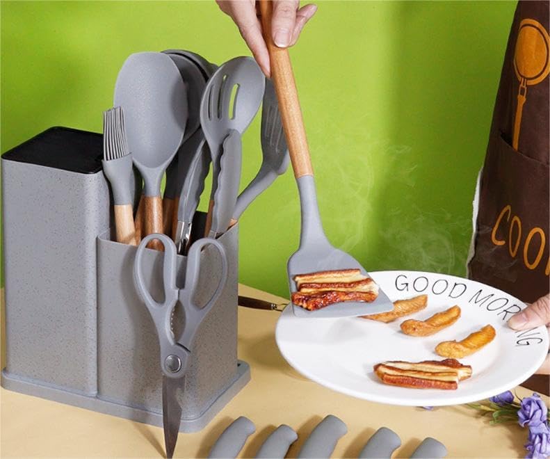 19 Pieces Kitchen Utensils and Knife Set with Block, Inldued 9 Pieces