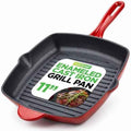 NutriChef 11" Enameled Cast Iron Steak Grill Pan - Square Skillet with Drip Spout, For All Cooktops, Perfect Grill Marks - NCCIES47