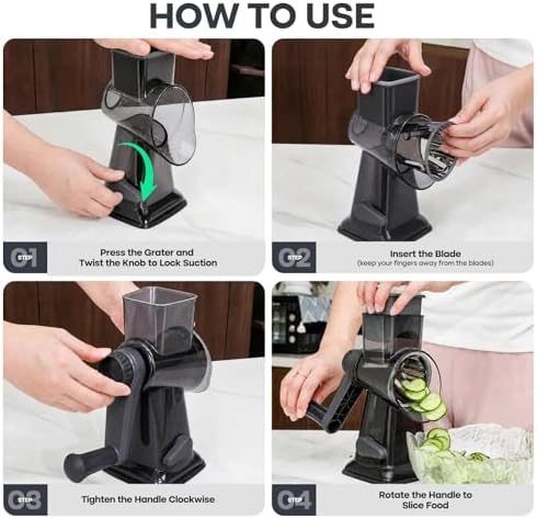 Rotary Cheese Grater, Hand Crank, 3-Blade