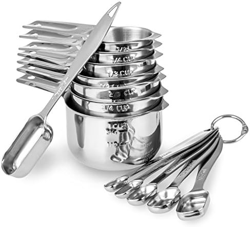 13-Piece Measuring Cups and Spoons Set, 18/8 Stainless Steel, Silver