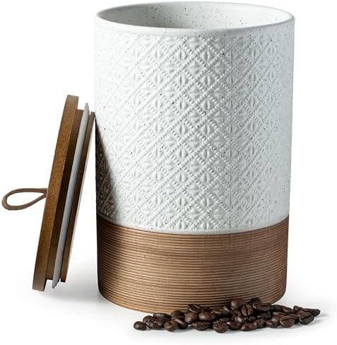 Miamolo Large Jar with Lid, Airtight Coffee Container, White & 64