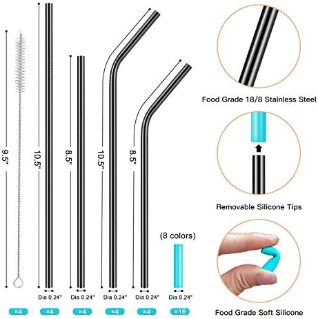 StrawExpert Set of 16 Reusable Stainless Steel Straws with Travel Case