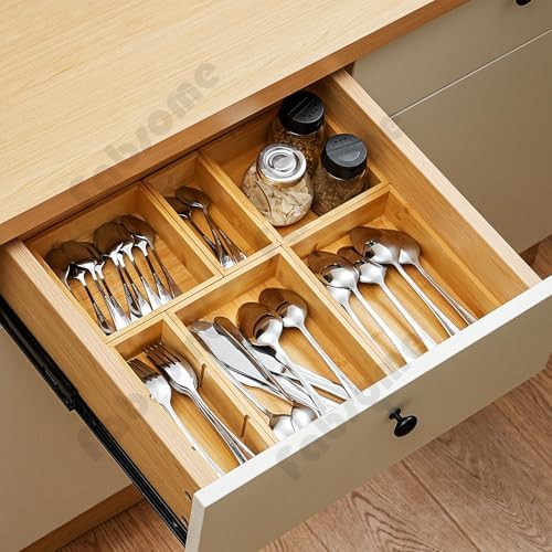 Fabsome Drawer Organizer, Set of 9 Bamboo Wood Kitchen Makeup Desk