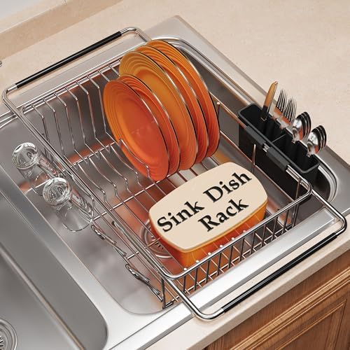 Over-the-Sink Expandable Dish Drainer Rack, Stainless Steel