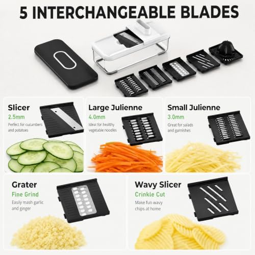 Solucky Mandoline Vegetable Slicer, 7-in-1, 5 Blades