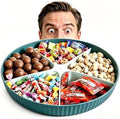 360° Rotating Snack Box with Lid, Divided Snack Tray Large Round