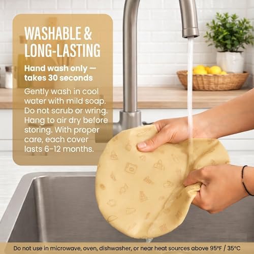 Reusable Beeswax Bowl Covers, Set of 5, 5.5–13-Inch