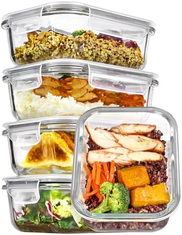 Vtopmart 5 Pack 22oz Glass Storage Containers, Grey