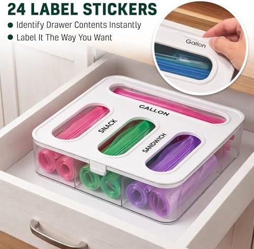 HIMUS Food Storage Bag Organizer - 4 in 1 Plastic Baggie Organizer for