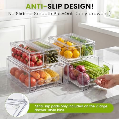 6Pack Fridge Organizers and Storage with Drain Trays,BPA-Free