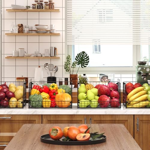 4 Pack XXL Stackable Wire Storage Basket, Extra Large Capacity Pantry Organizer and Storage, Muti-Purpose for Vegetable Fruit Basket & Can Organizer & Snack Rack & Metal Pantry Bin