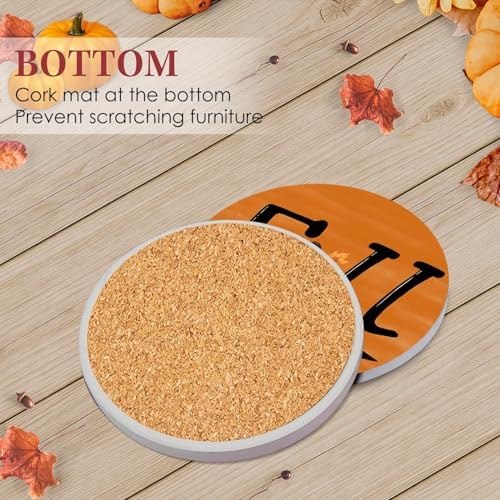 Fall Coasters for Drinks, Set of 6, Ceramic Stone Pumpkins