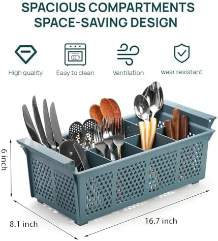 Nicunom Large Flatware Rack, 16" Plastic Cutlery Basket 8-Slot