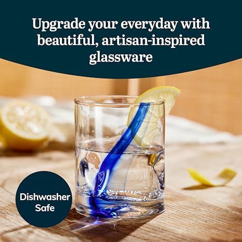 Libbey Blue Ribbon Rock Glasses Set, Artisan-Inspired Four-Dimple