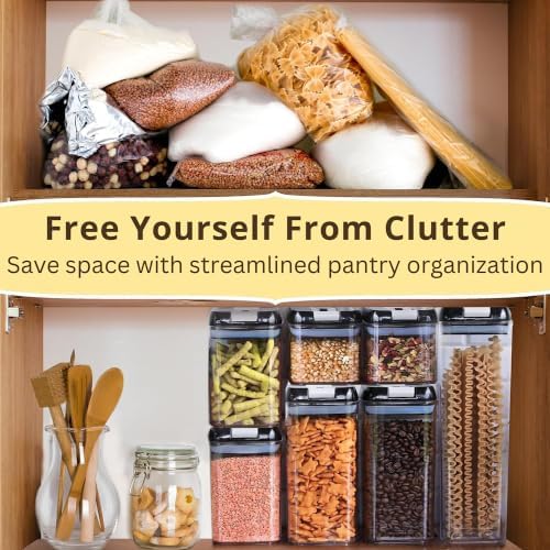 Simply Gourmet Airtight Food Storage Containers with Lids – 7 Piece Assorted Size Kitchen Pantry Organization Set, BPA-Free Clear Plastic, Stackable Containers for Cereal, Flour, Sugar, Rice, Snacks