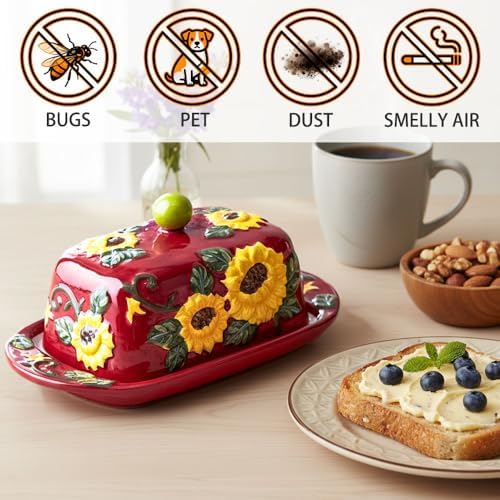 KXZ Ceramic Butter Dish with Lid – Farmhouse Sunflower Butter