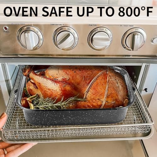 QPMR Roasting Pan with Rack, 21” Rectangular Granite Roaster Pan, 25lb