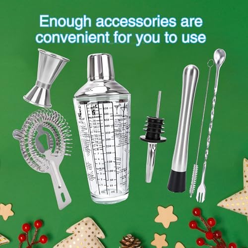 8 Pcs Cocktail Shaker Kit 21 oz Glass Bar Shaker Set with Stainless