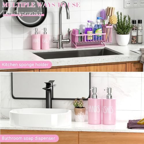 MASADI Pink &Silver Kitchen Dish Soap Dispenser Set with Sponge