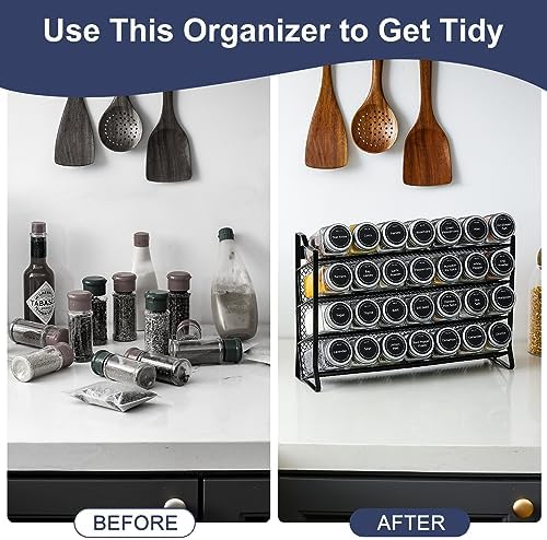 AOZITA Spice Rack Organizer with 28 Empty Spice Jars with Silver Lids