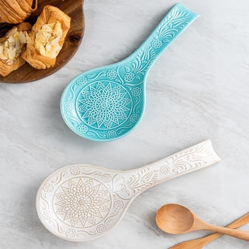 Ceramic Spoon Rest, 9 Inches Large Spoon Holder for Kitchen Counter