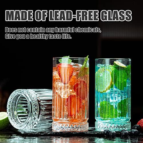 Crystal Drinking Glasses, Set of 8 Durable Glass Cups-4 Highball