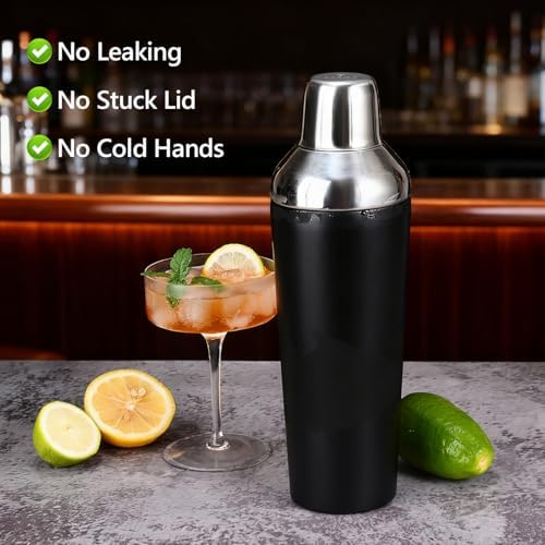 Etens Insulated Cocktail Shaker Black - 23oz Double Wall Vacuum