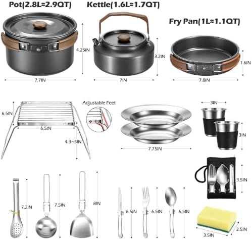 Leonyo 18PCS Camping Cookware Set, Camping Cooking Pot Pan Mess Kit