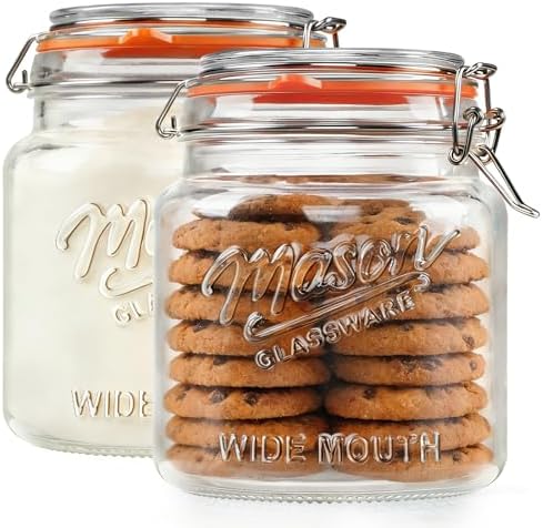 Half Gallon Mason Jar with Hinged Lid, 64 Oz Glass Jar, 2 Pack