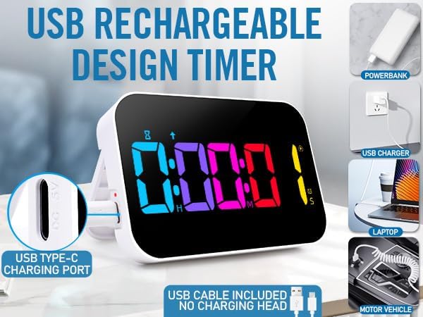 Kitchen Digital RGB Timer, Rechargeable, Vibration Mode