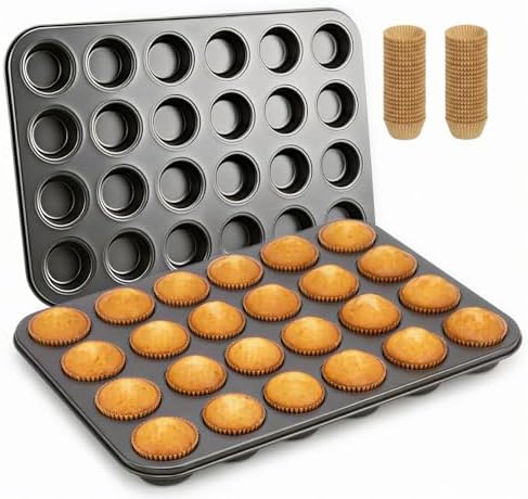 Artcochan 2 Pack Mini Muffin Pan with 400 Cupcake Liners for Baking