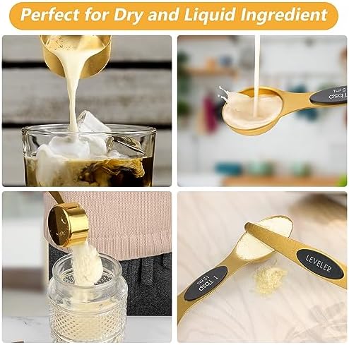 GuDoQi Gold Magnetic Measuring Spoons and Cups Set of 12, 8 Dual Sided
