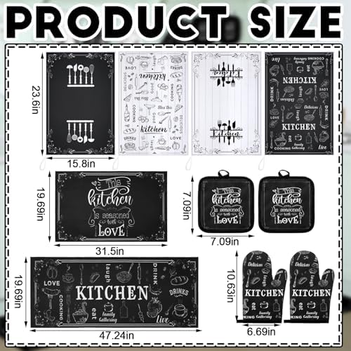 Fourluoo 10 Pcs Kitchen Towels Rugs Mats Set, Oven Mitts Pot Holders